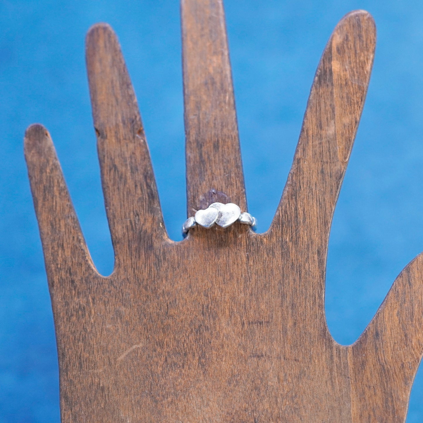 Size 8, vintage sterling silver handmade ring, 925 double heart band