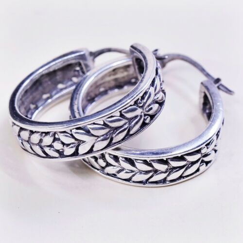 1”, VTG MNA sterling silver handmade earrings, 925 Textured hoops