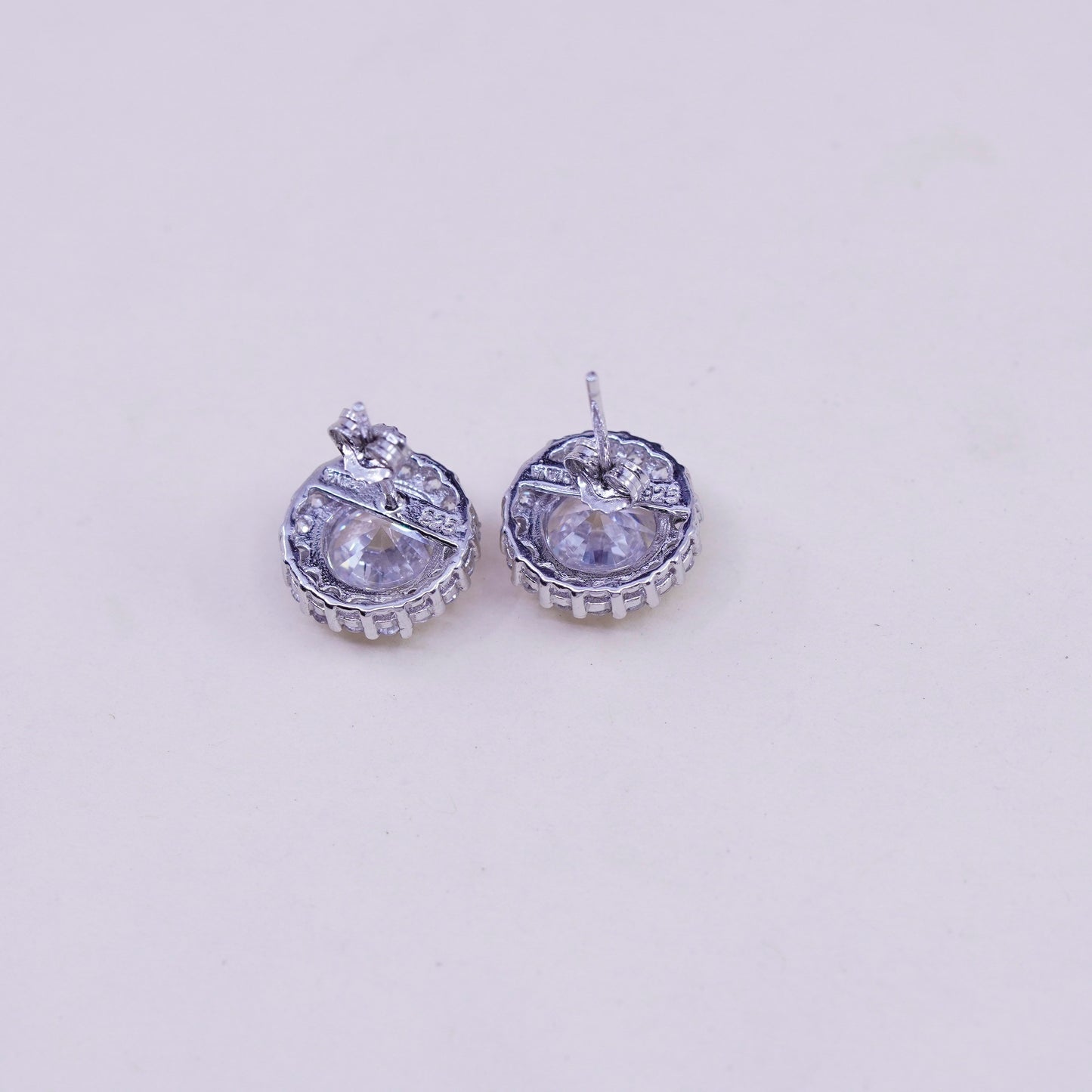 Vintage sterling 925 silver genuine cz studs, minimalist earrings
