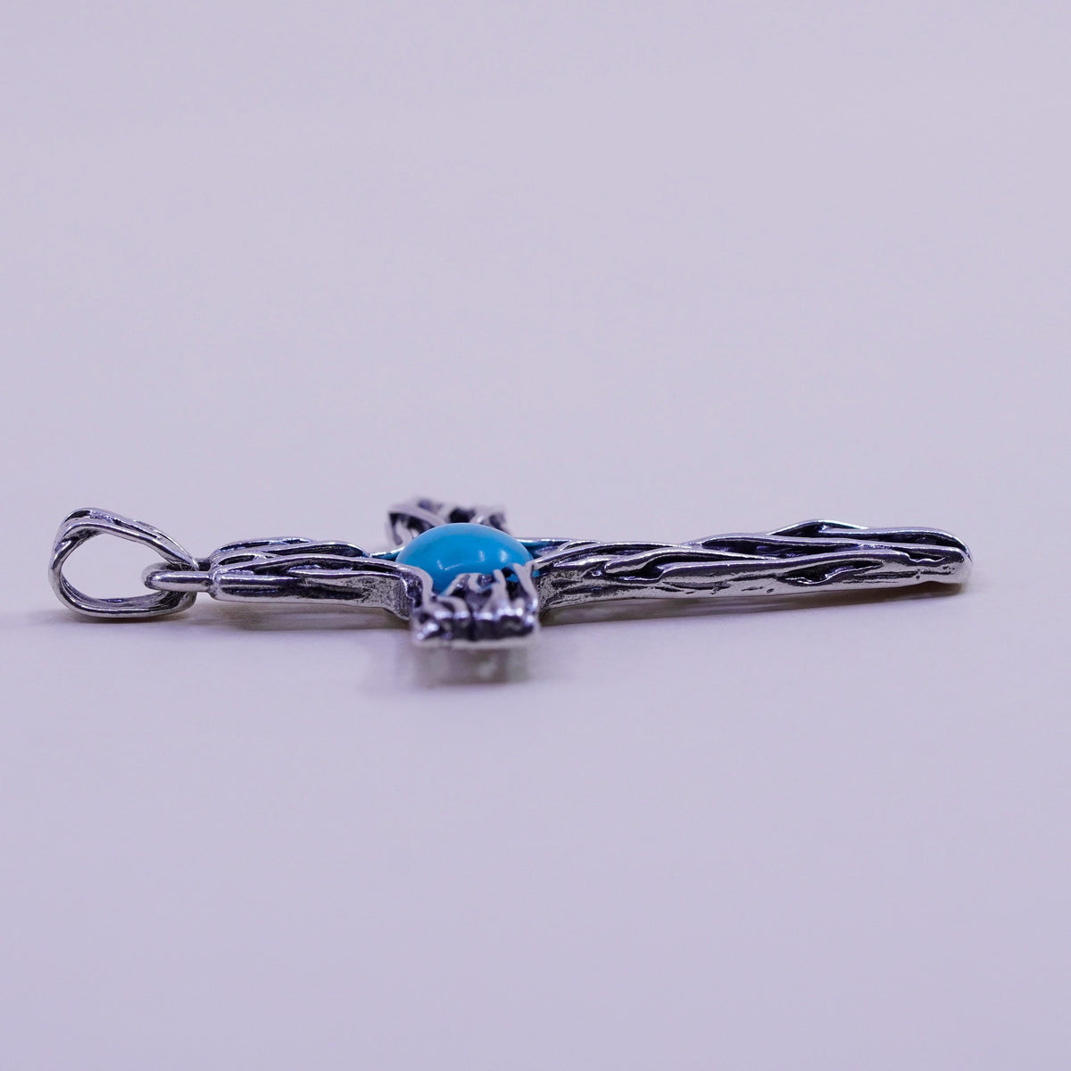 Israel PZ sterling 925 silver handmade filigree cross pendant with turquoise
