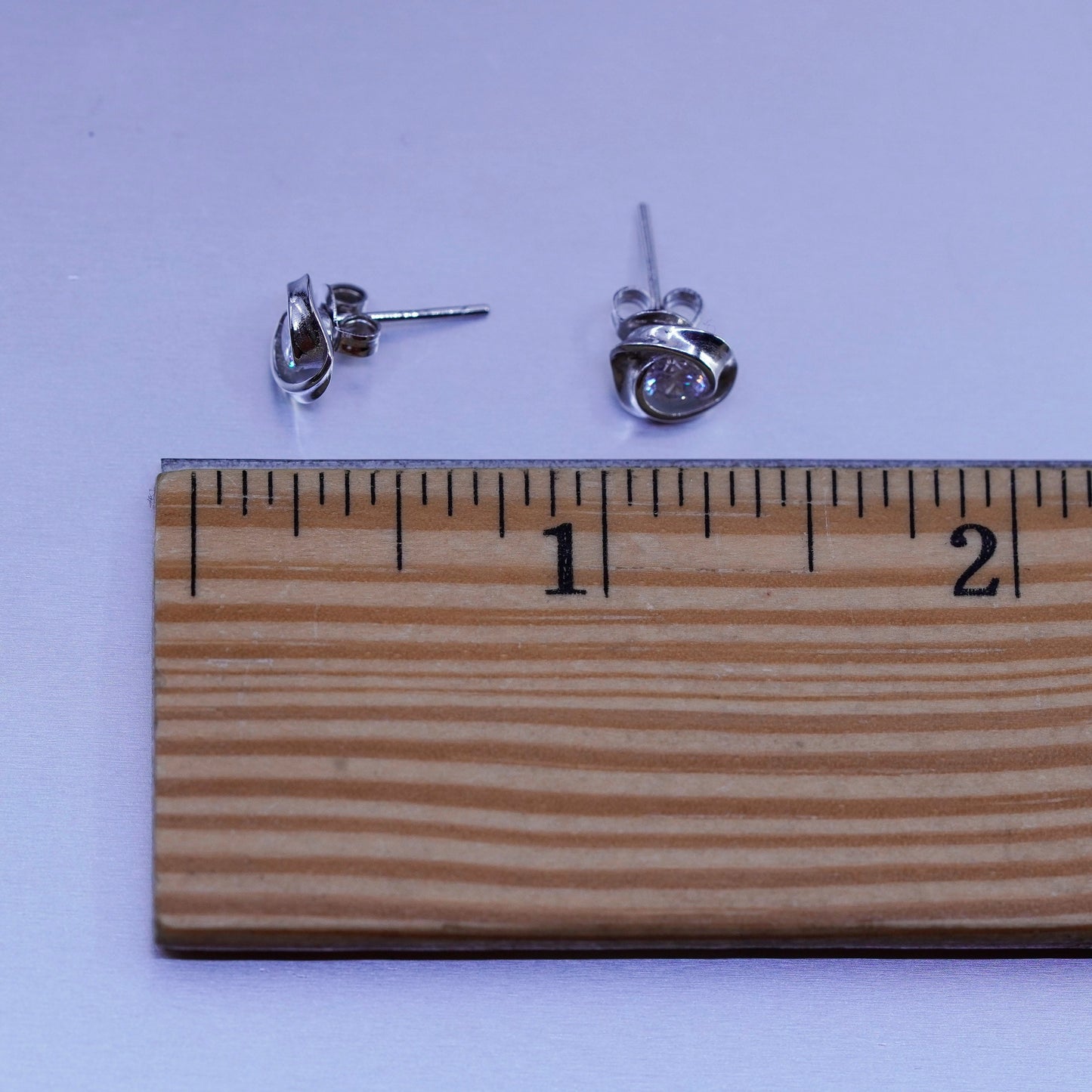 Vintage Sterling 925 silver earrings, entwined studs with cz inlay