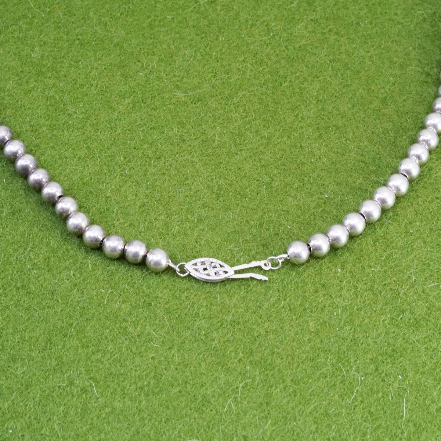 18”, vintage 925 sterling silver Necklace, snake chain with 5mm beads