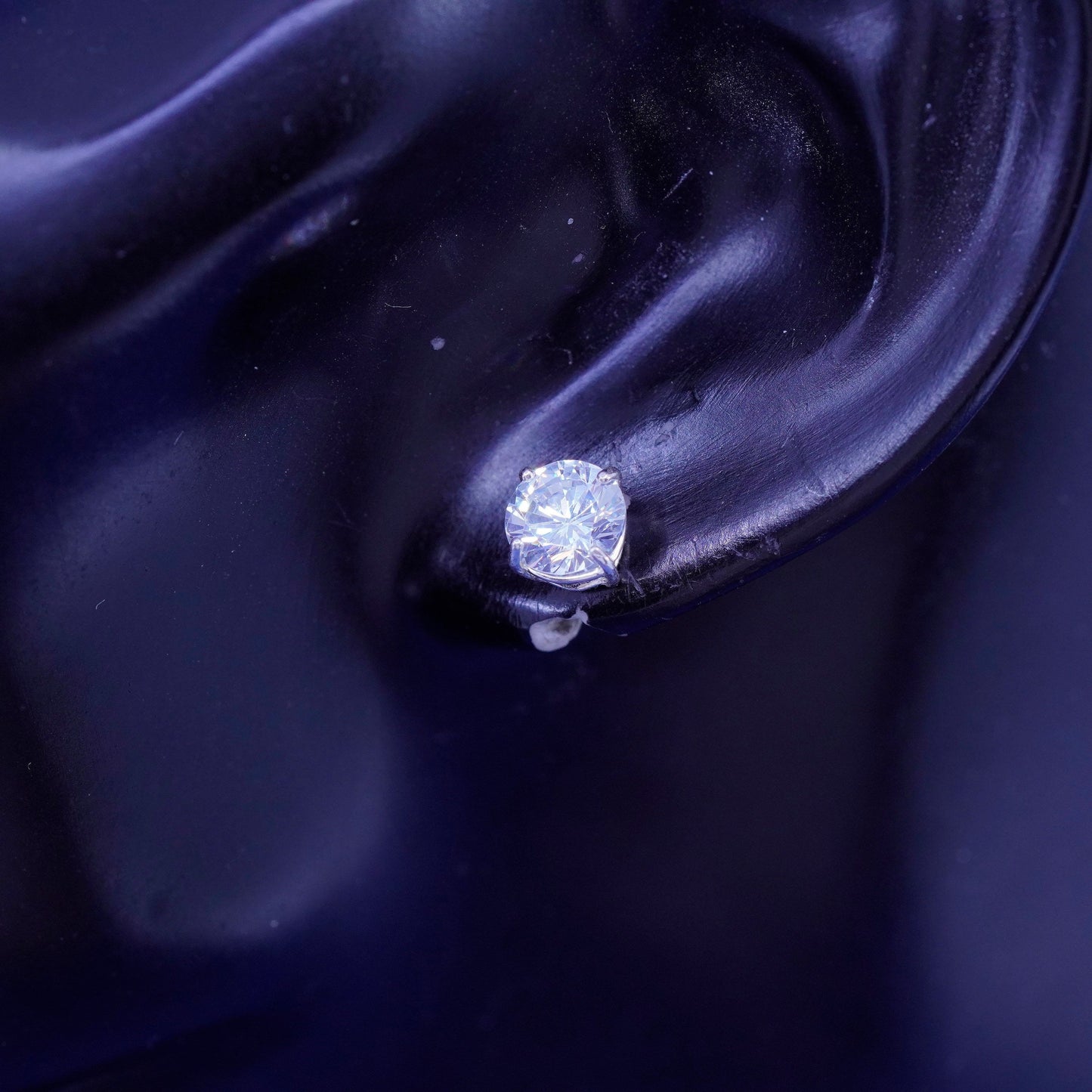 5mm, Vintage sterling silver handmade earrings, 925 studs with CZ