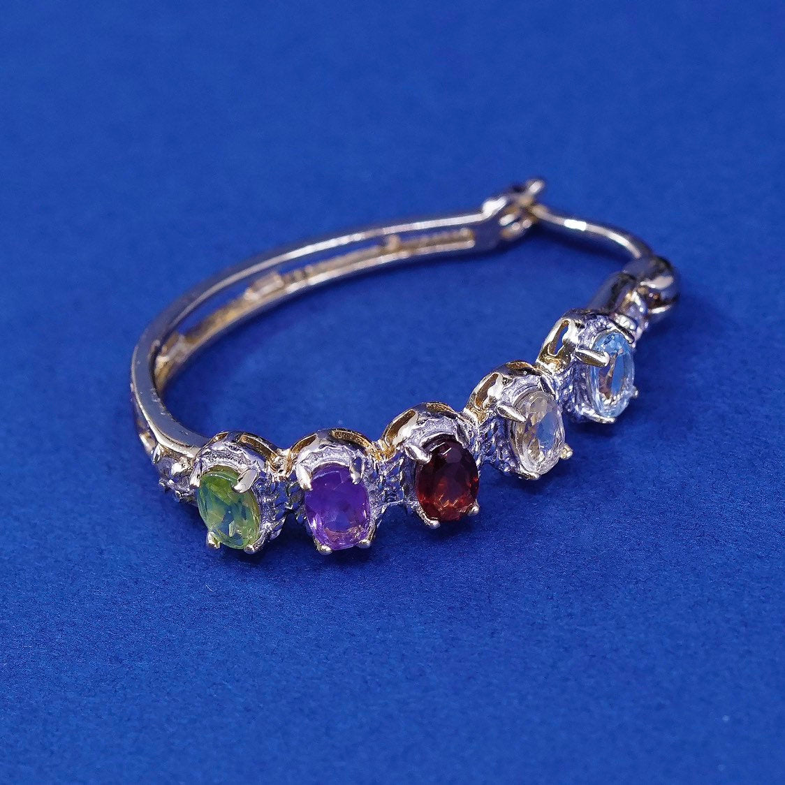 1", gold Sterling silver huggie earrings, Vermeil 925 hoops w/ sapphire peridot