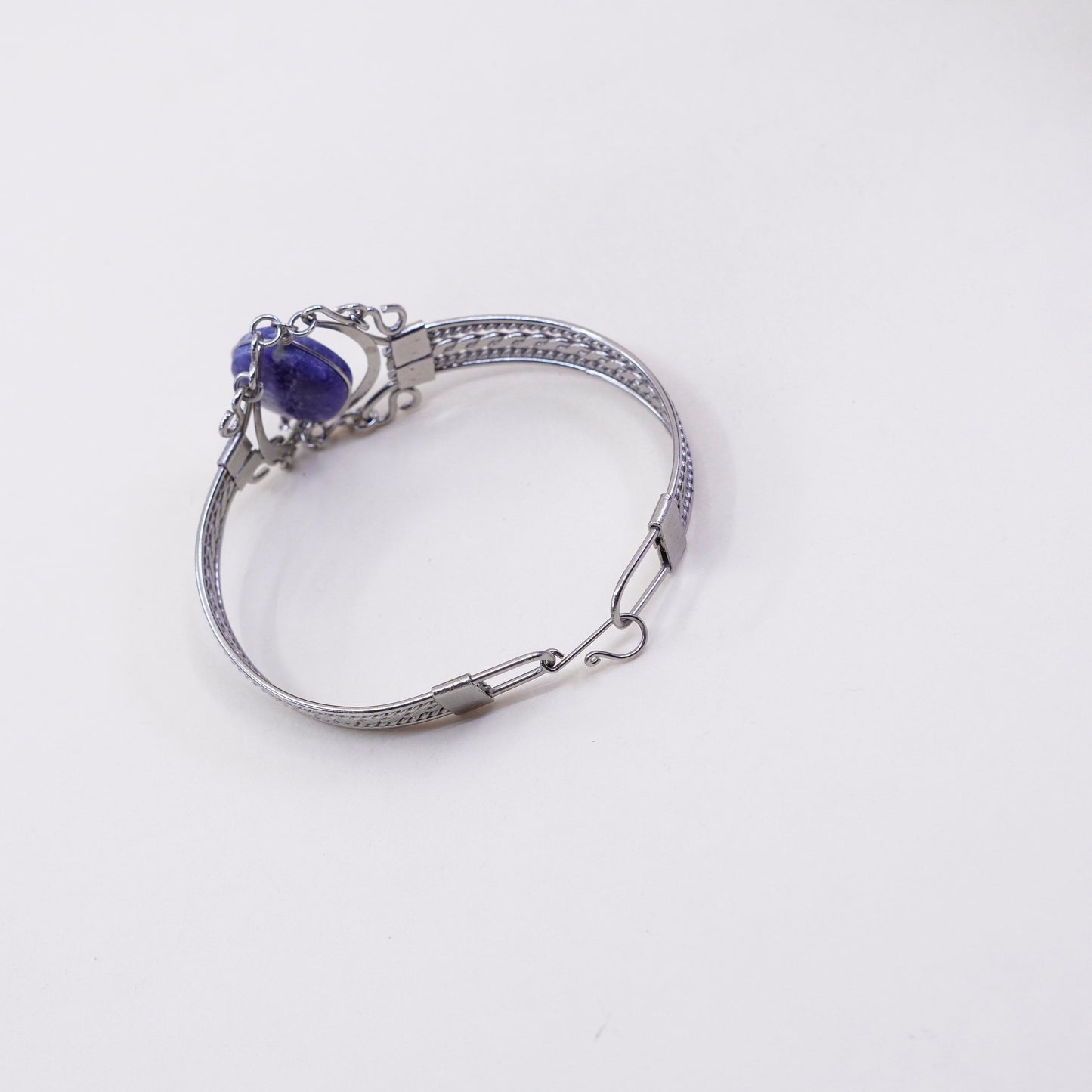 6.5”, Vintage sterling 925 silver twisted chain bangle bracelet with sodalite