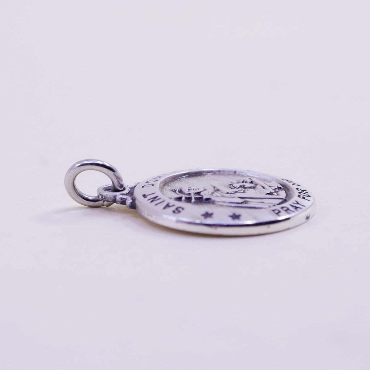 Vintage sterling 925 silver tag charm pendant with “Saint Dominic pray us”