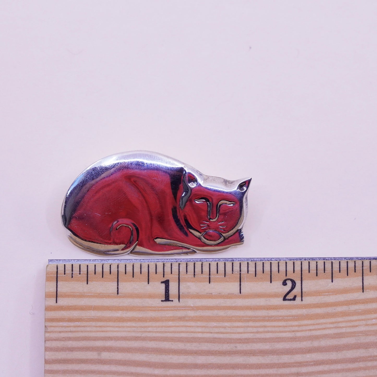 Vintage sterling 925 silver cat brooch, Southwestern handmade antique pin