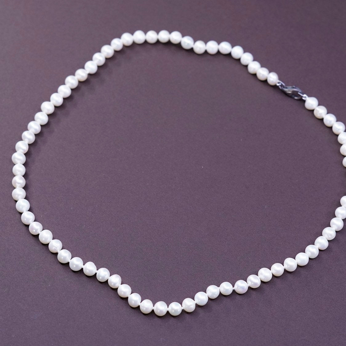 20", vtg Sterling silver handmade necklace, 925 clasp w/ freshwater pearl