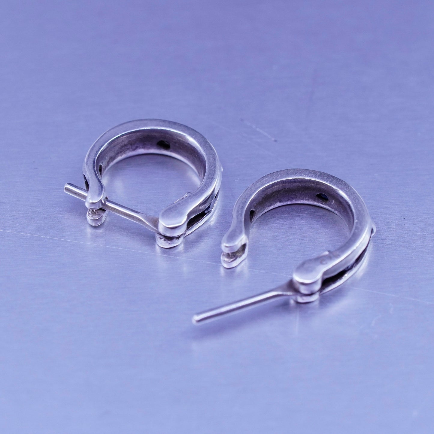 0.5”, vintage Sterling silver handmade earrings, 925 huggie hoops and beads