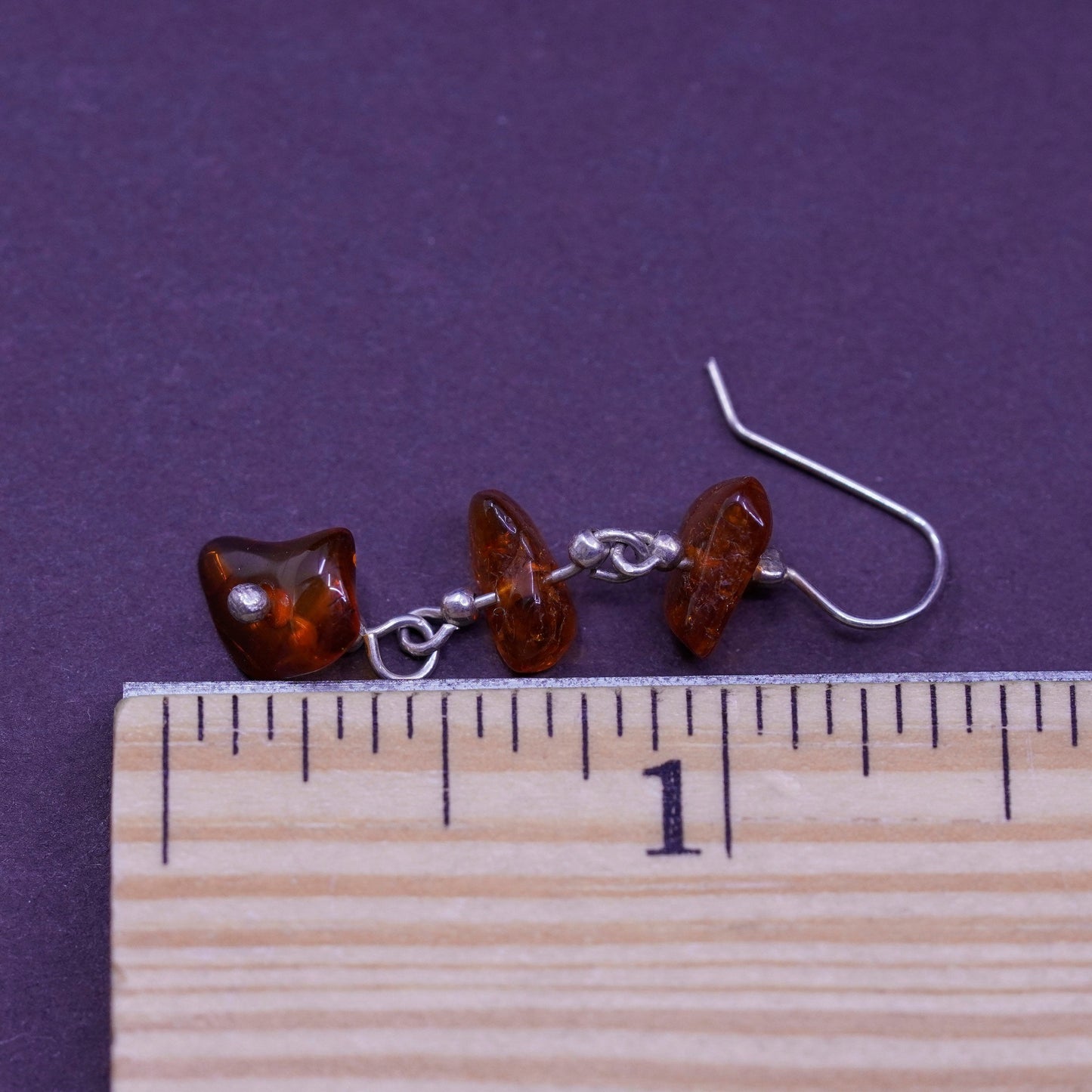 Vintage Sterling 925 silver handmade earrings with Amber nugget