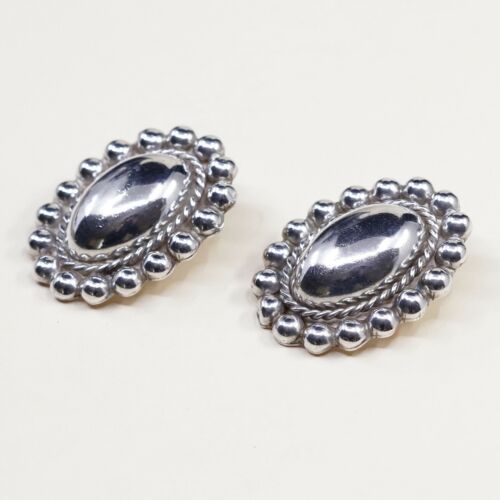 VINTAGE Mexico Handmade Sterling Silver, Solid 925 CLIP ON EARRINGS W Beads