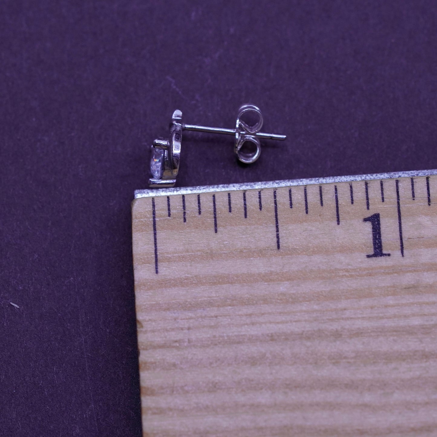 Vintage Sterling silver round crystal studs, cz moon star earrings