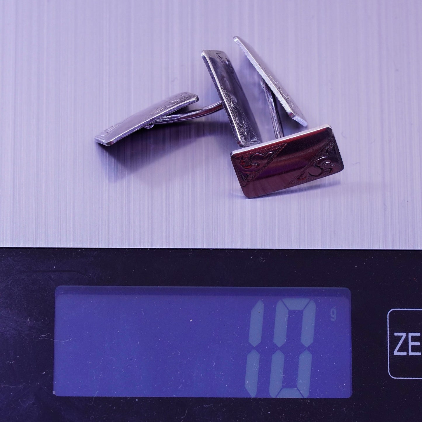 Vintage modern textured sterling silver cuff link, 925 cufflink