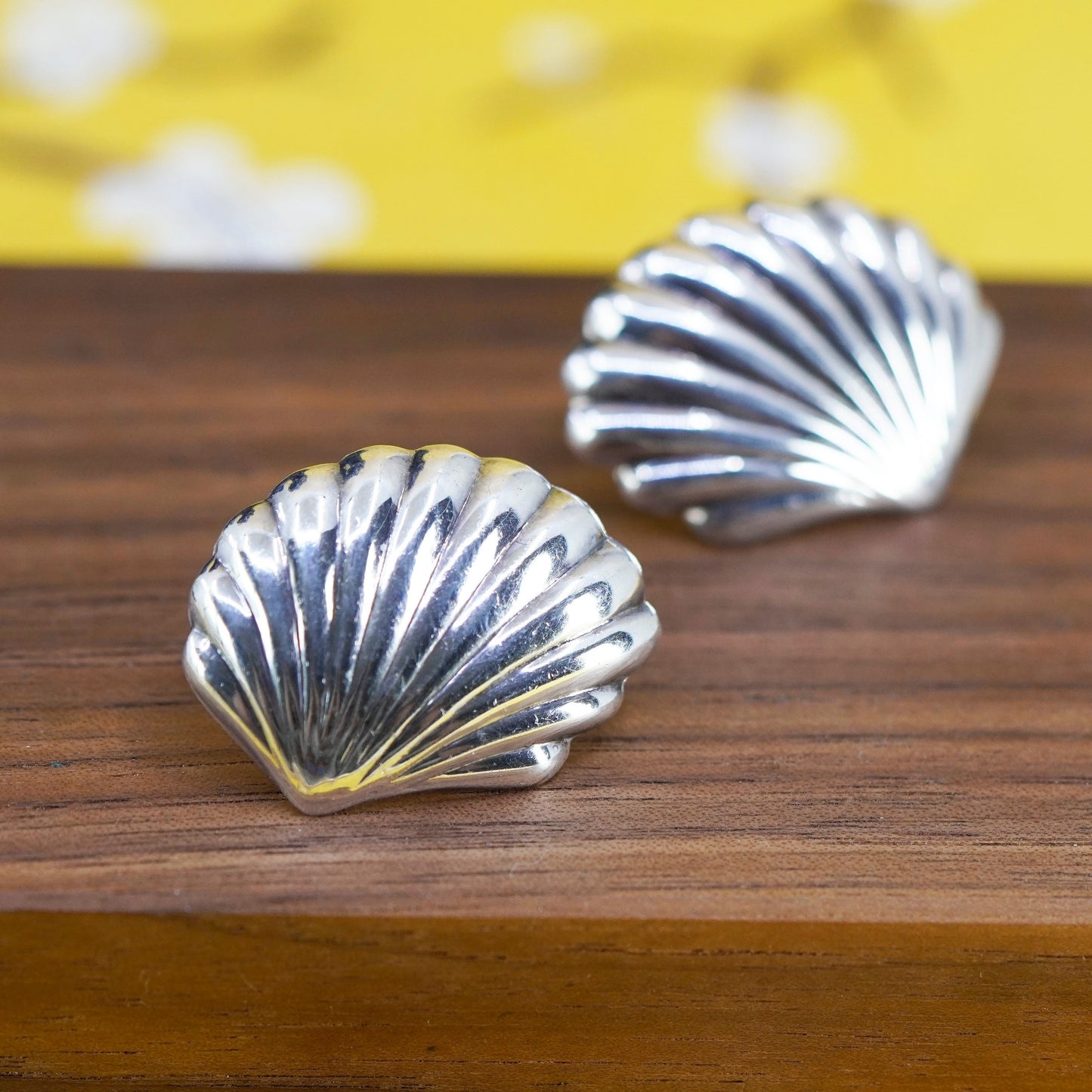 Vintage Sterling silver handmade earrings, 925 shell studs