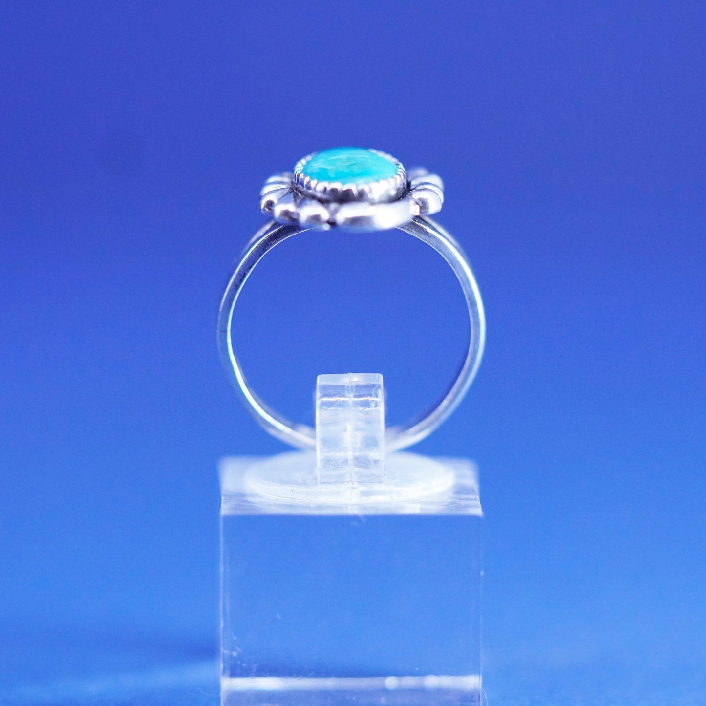 Size 7.25, Native American bell trading Sterling silver handmade ring turquoise
