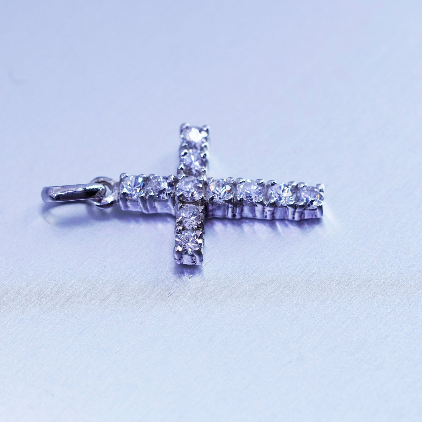 antique sterling 925 silver cross pendant with Cz