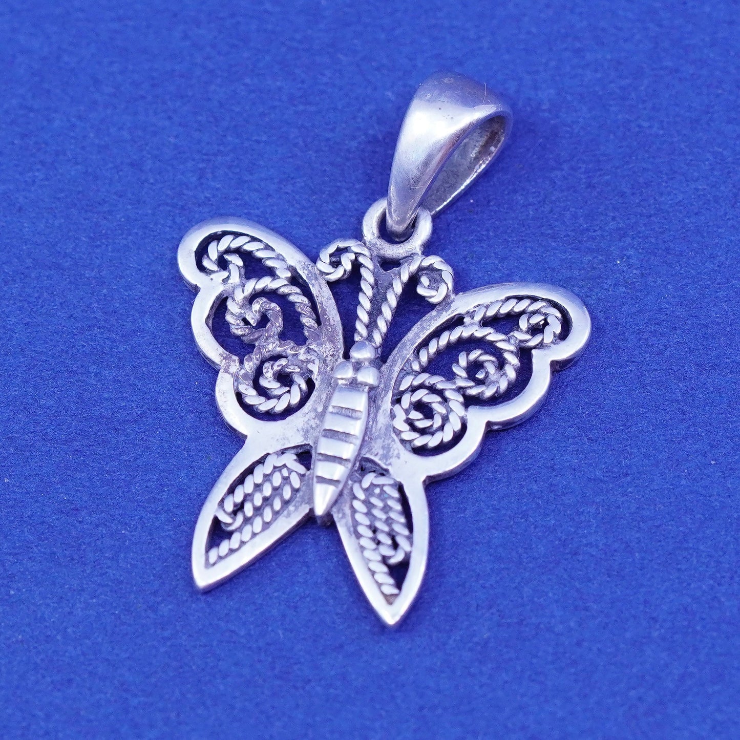 Vintage sterling silver handmade pendant, 925 filigree butterfly