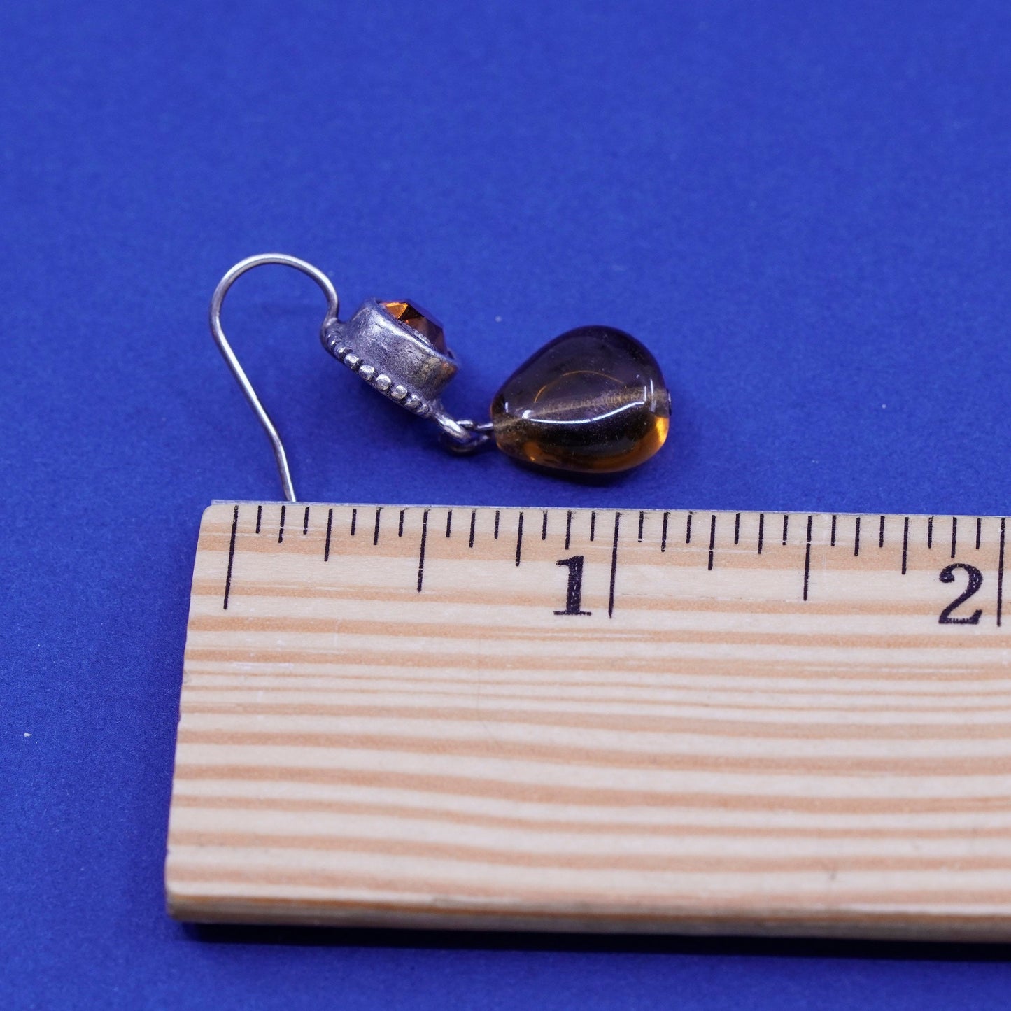 Vintage sterling 925 silver handmade earrings with teardrop smoky topaz