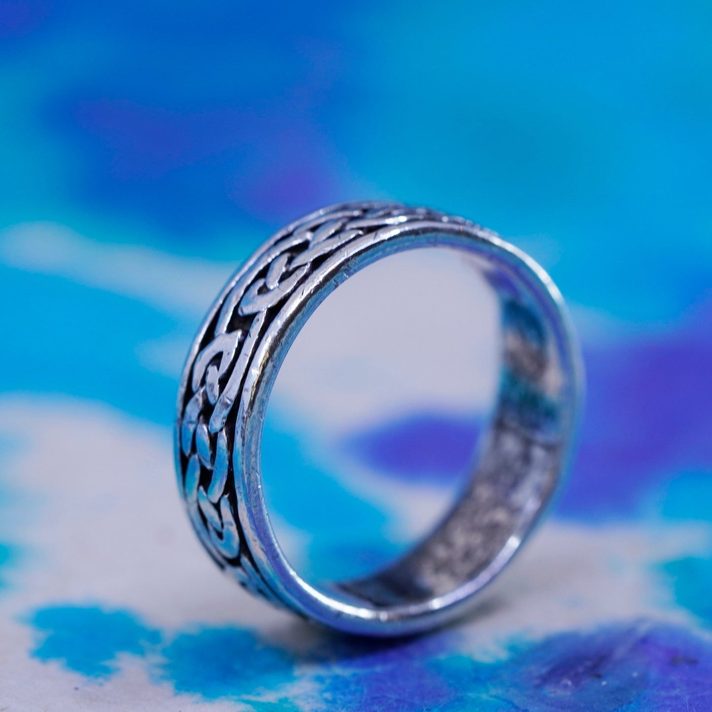 Size 8, vintage wheeler Sterling silver handmade ring, 925 band pattern relief