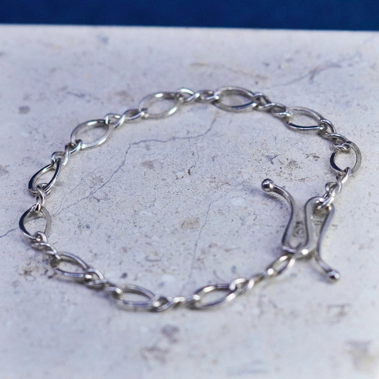 7”, 5mm, vintage Sterling silver figaro bracelet, solid chain