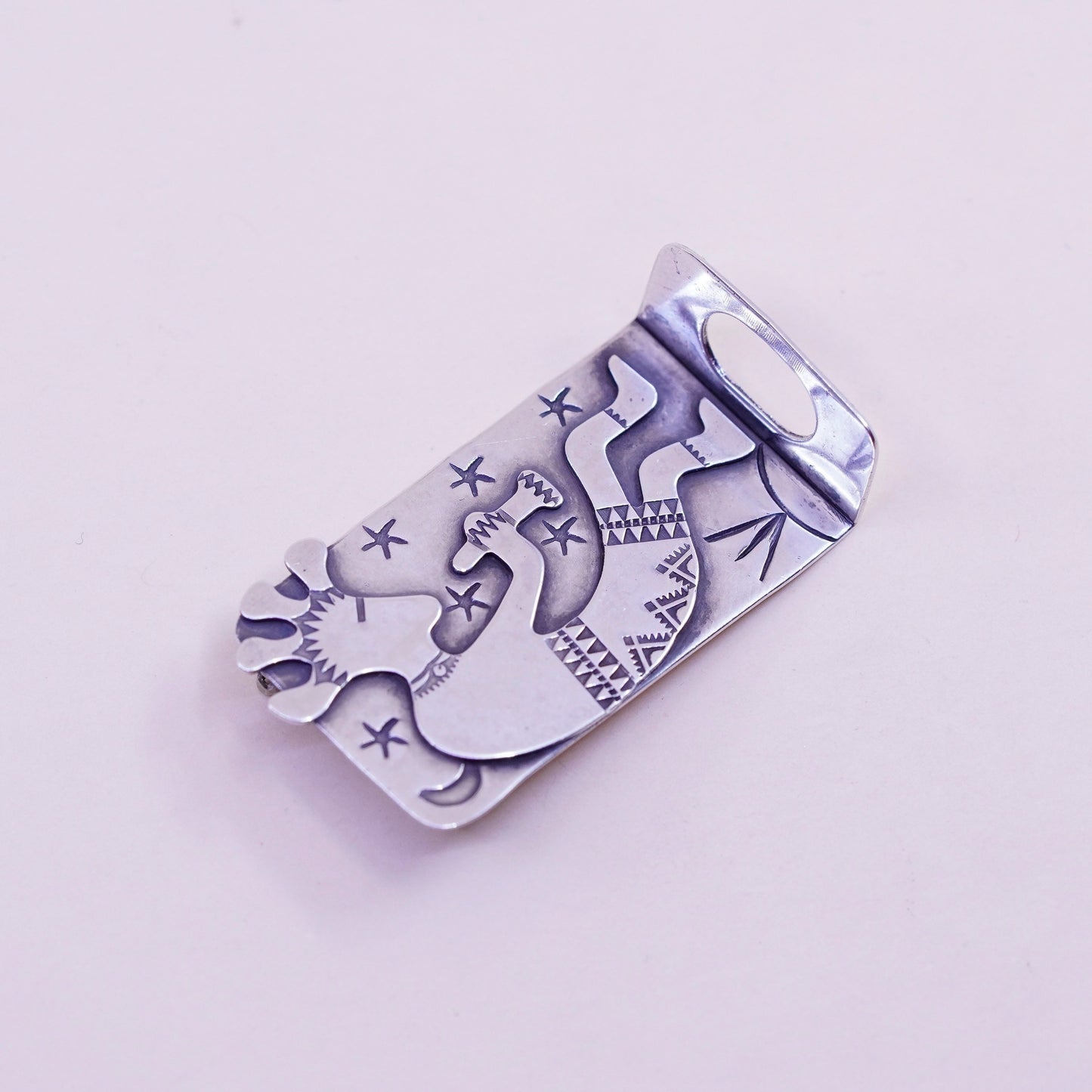 Vintage Native American Sterling silver handmade brooch, 925 kokopelli pin