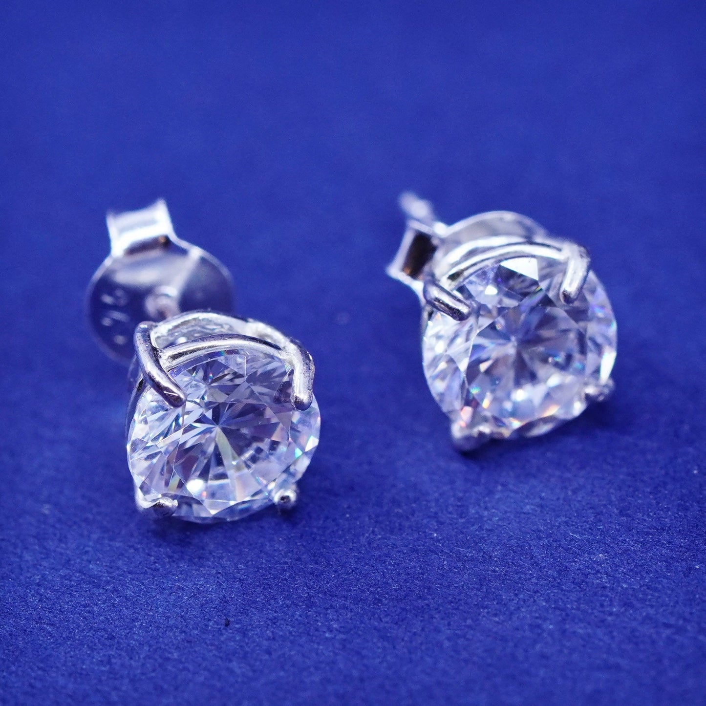 5mm, Vintage sterling silver handmade earrings, 925 studs with CZ