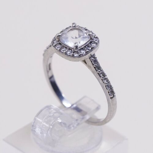 Sz 8, Vtg Sterling Silver Fashion Ring, 925 Silver Engagement Ring W/ Cz