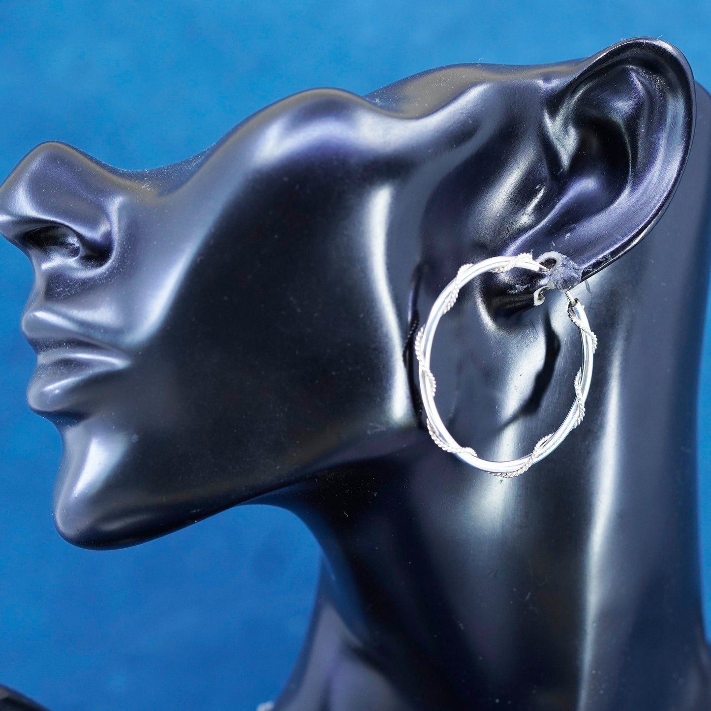 1.5”, vintage Sterling silver handmade hoop, 925 earrings with cable around