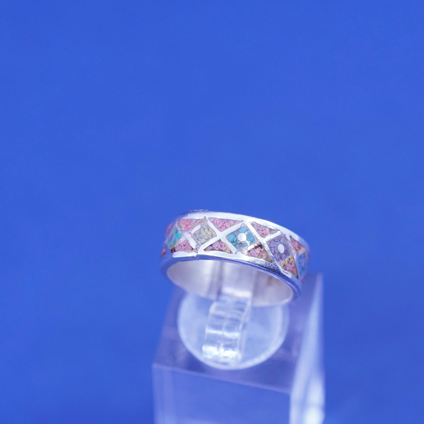 Size 6.5, zuni sterling silver ring, 925 band turquoise coral, Native American