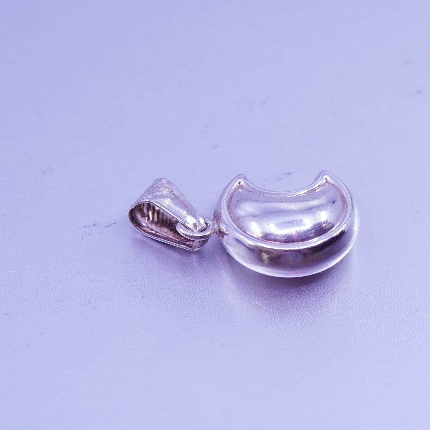 Antique Sterling silver handmade puffy 925 moon charm pendant