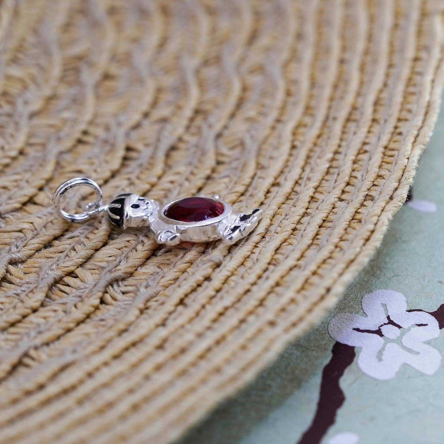Vintage Sterling 925 silver handmade birthstone pendant ruby, baby boy figure