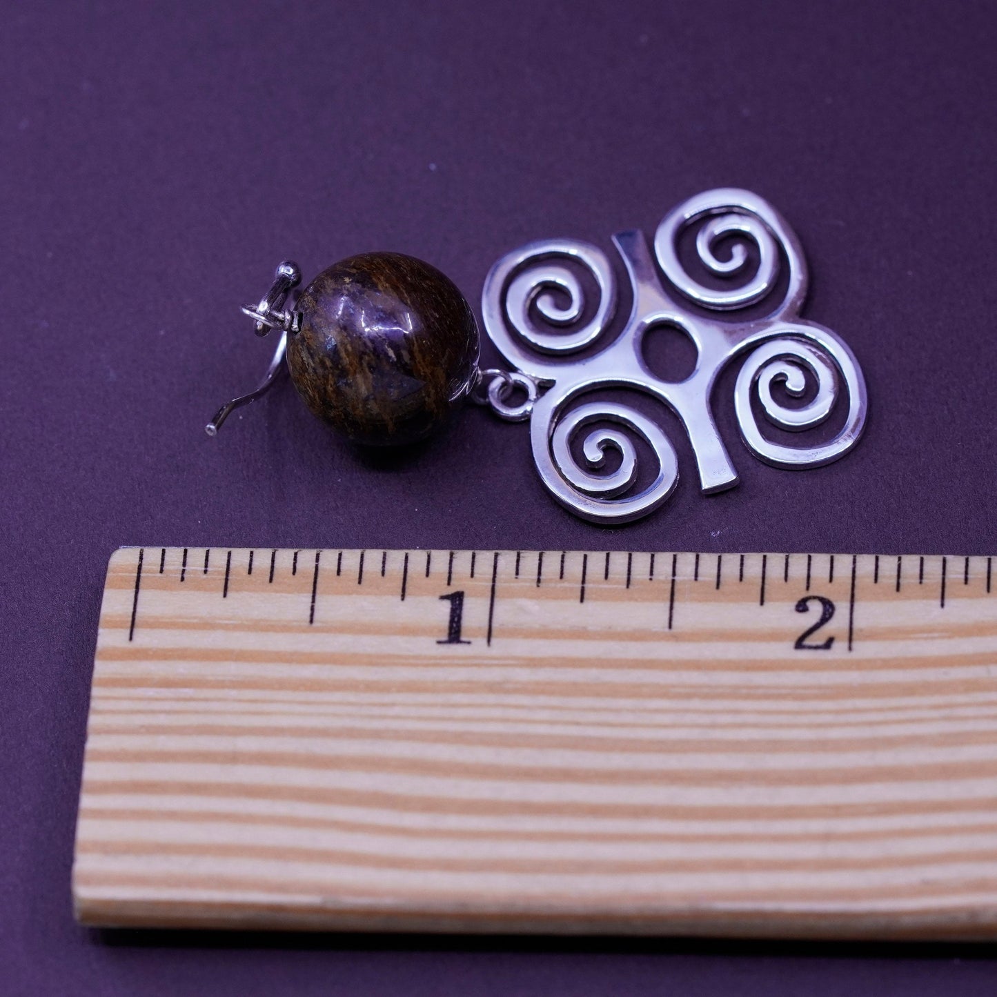 Vintage Sterling 925 silver handmade dwennimmen earrings golden tiger eye beads