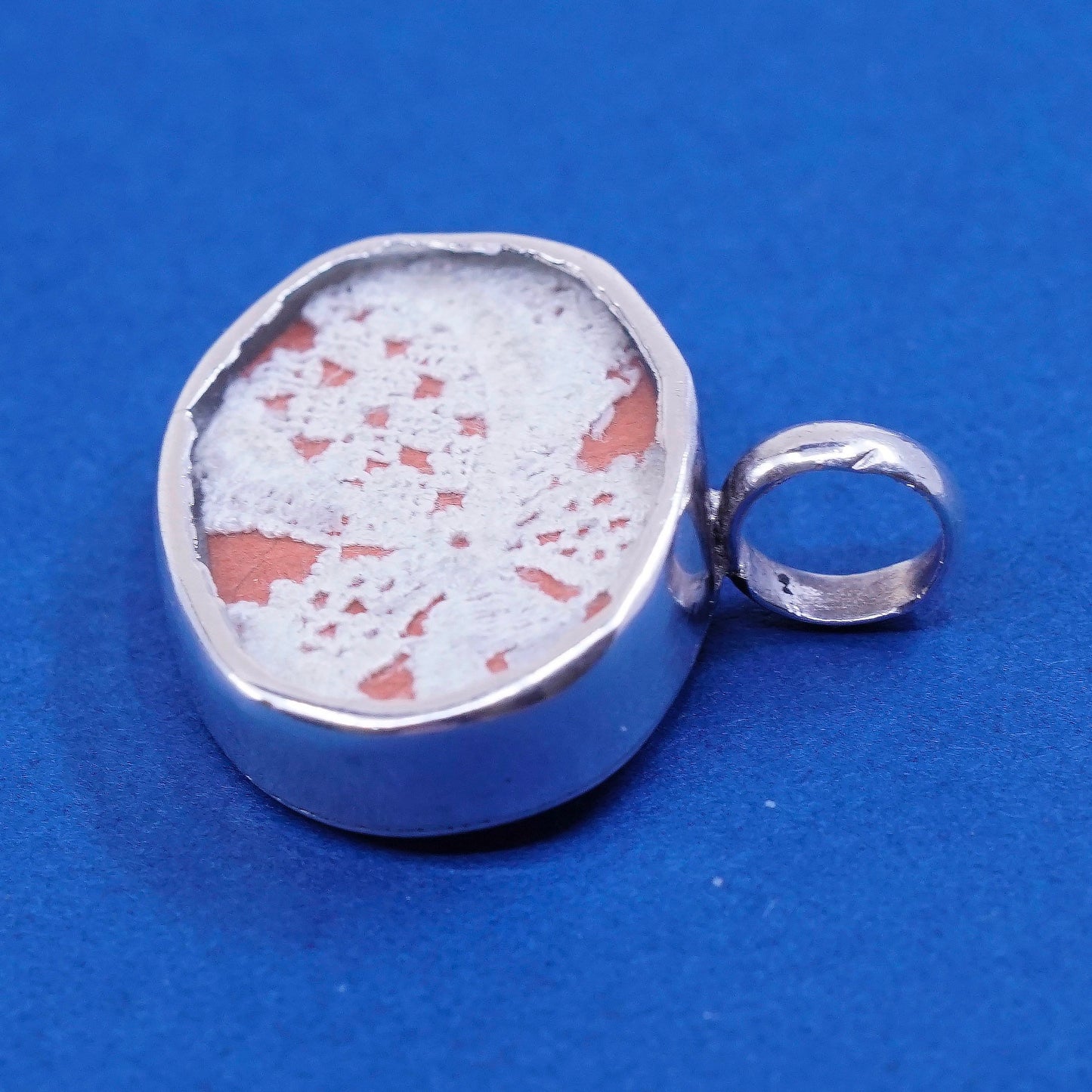 Vintage sterling silver handmade pendant, 925 with lace inlay, silver tested