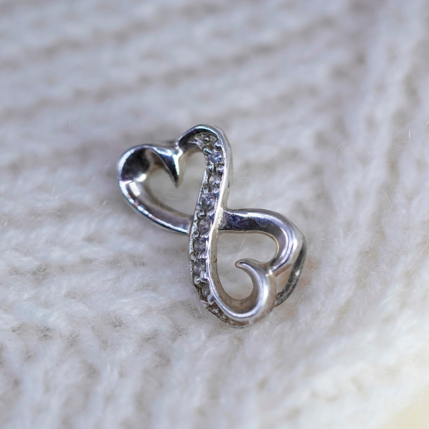 sterling silver handmade pendant, 925 double hearts with Swarovski crystal
