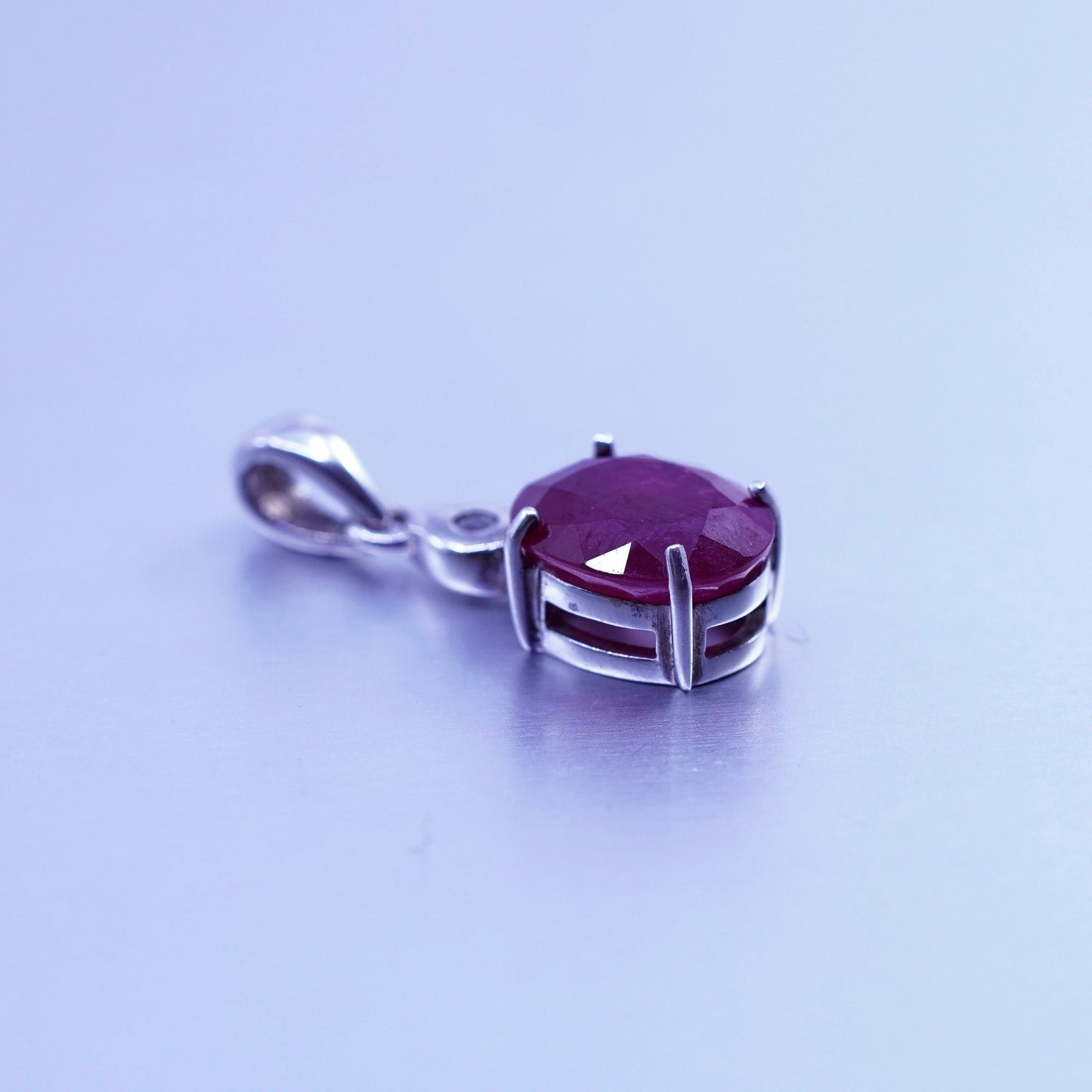 antique sterling 925 silver handmade pendant with oval ruby and cz