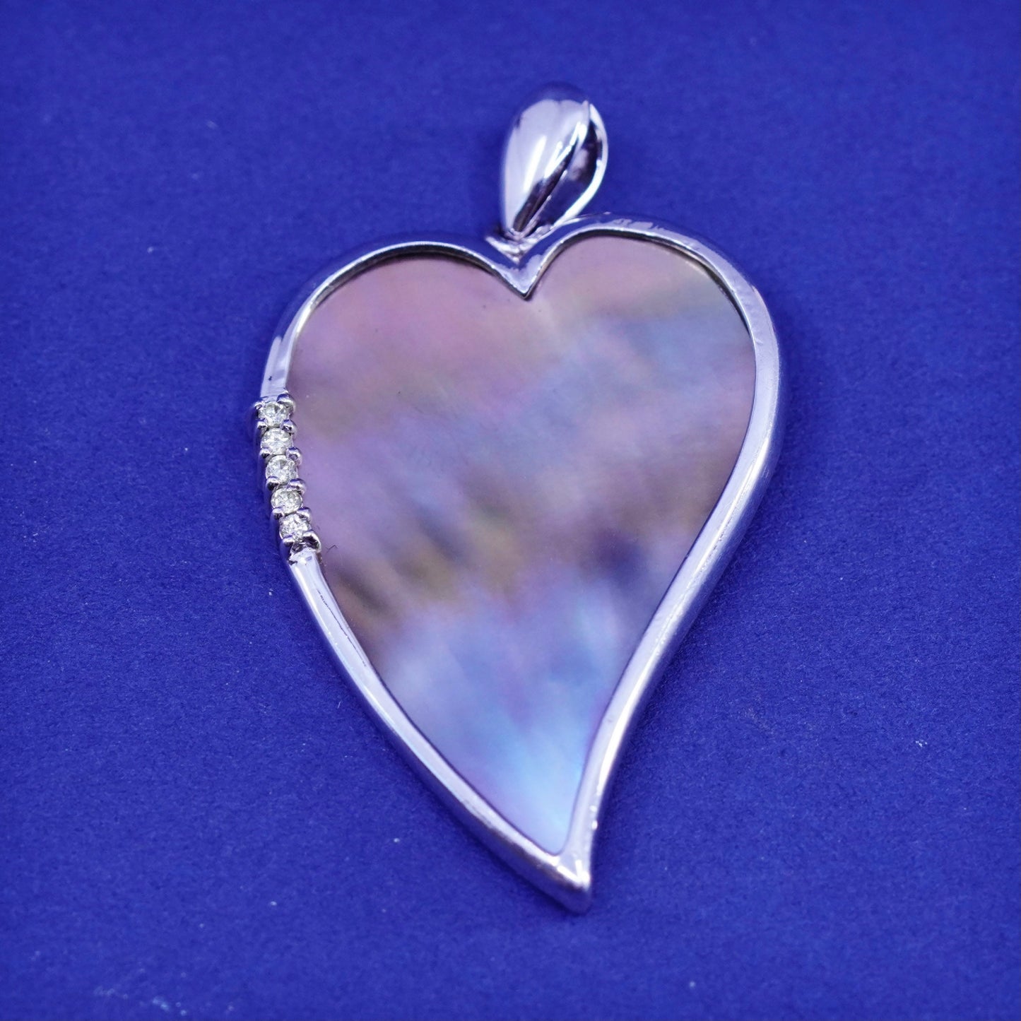 Vintage mexico Sterling silver handmade pendant, 925 heart abalone citrine