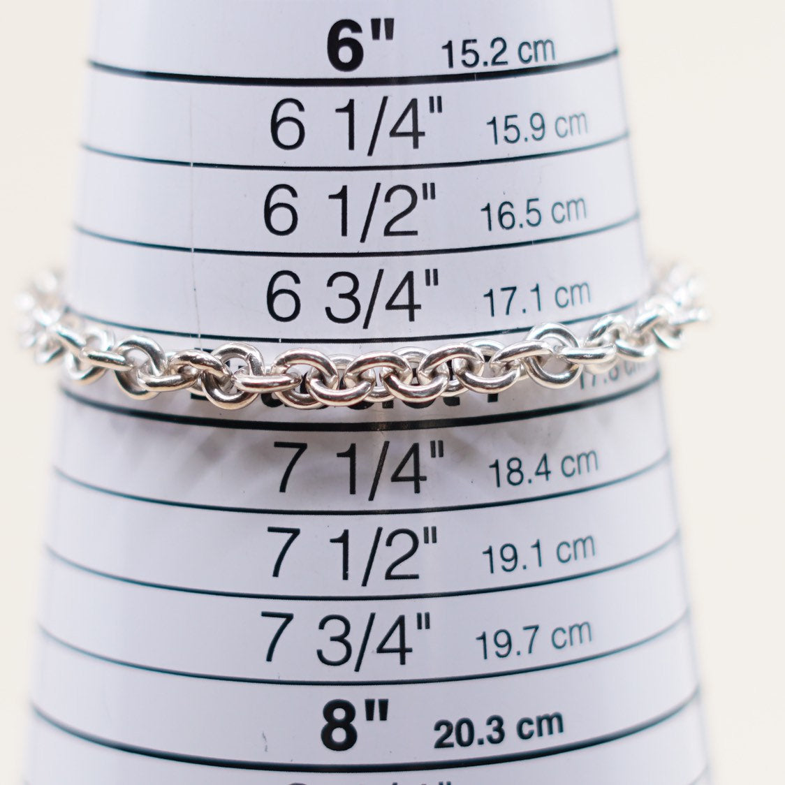 7.25”, VTG sterling silver circle link bracelet, circle chain w/ heart charm