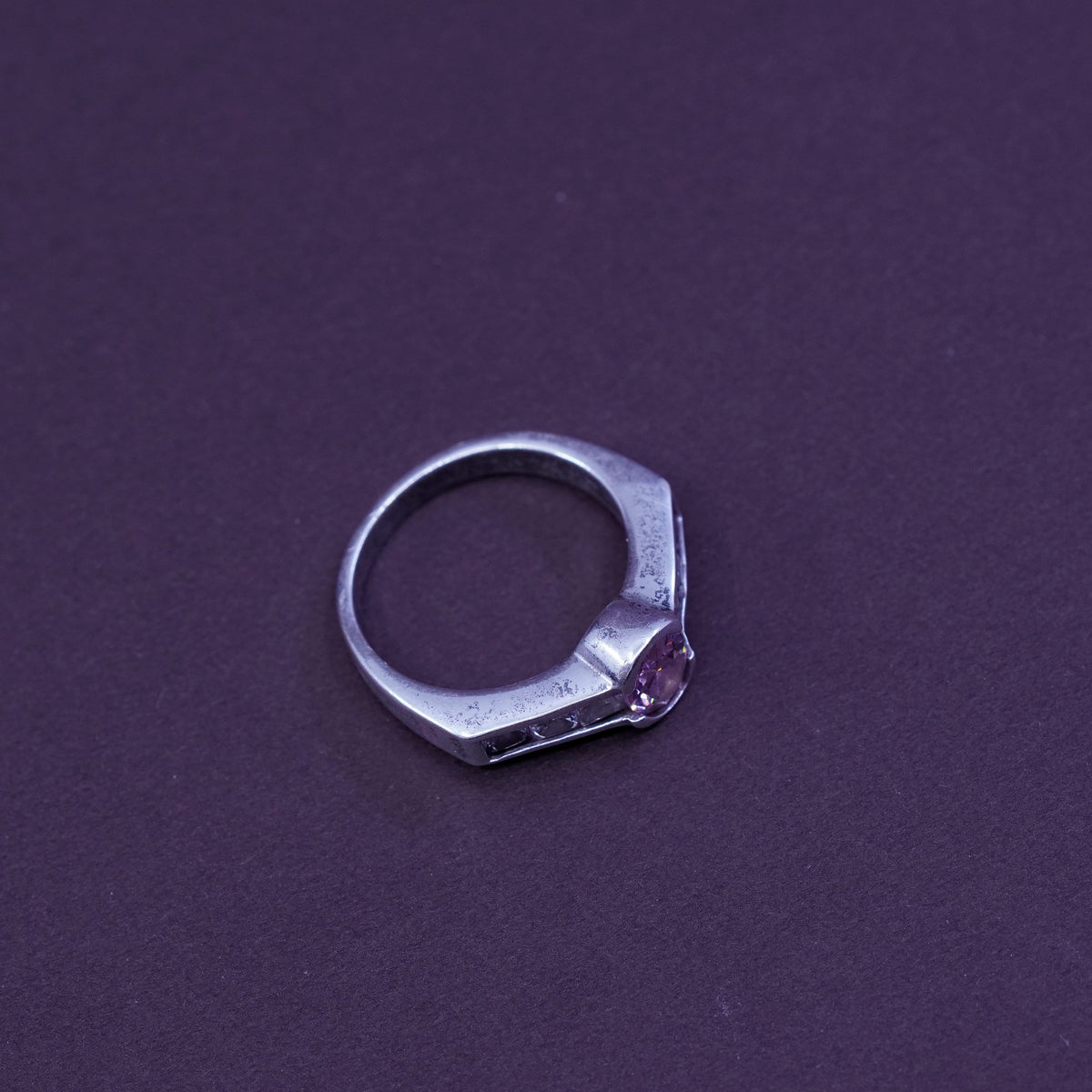 Size 6.5, Sterling silver handmade ring, 925 band with oval pink Cz stone