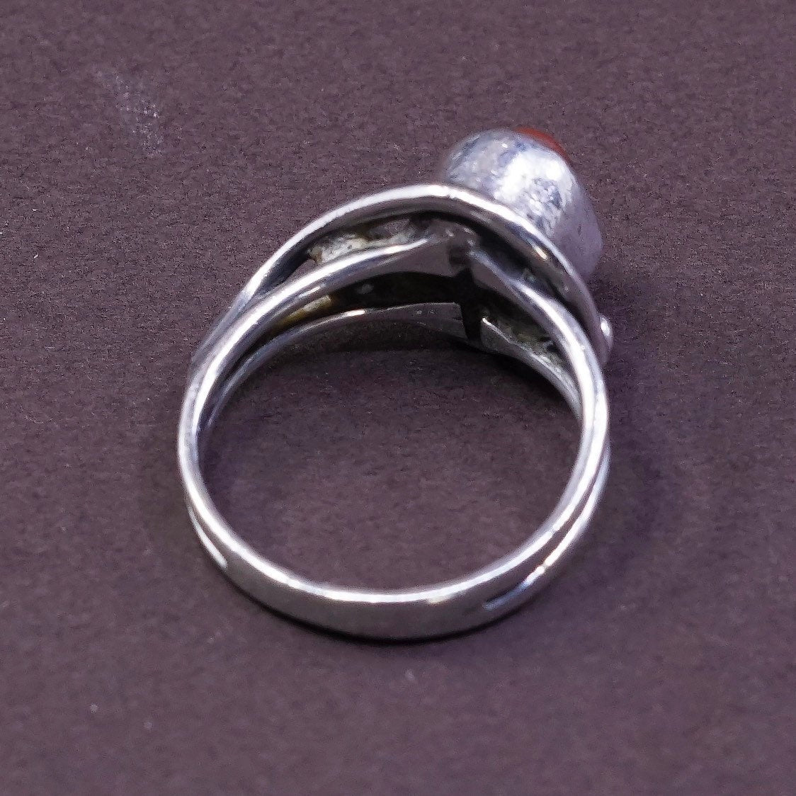 sz 5.5, Sterling silver handmade ring w/ red coral, Native American, 925 band