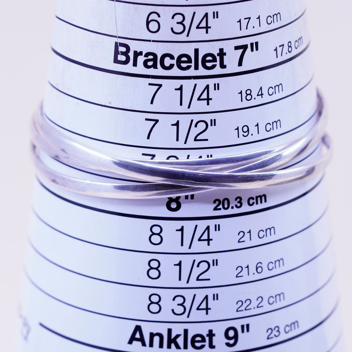 7.75”, vintage sterling 925 silver handmade entwined bracelet, bangle