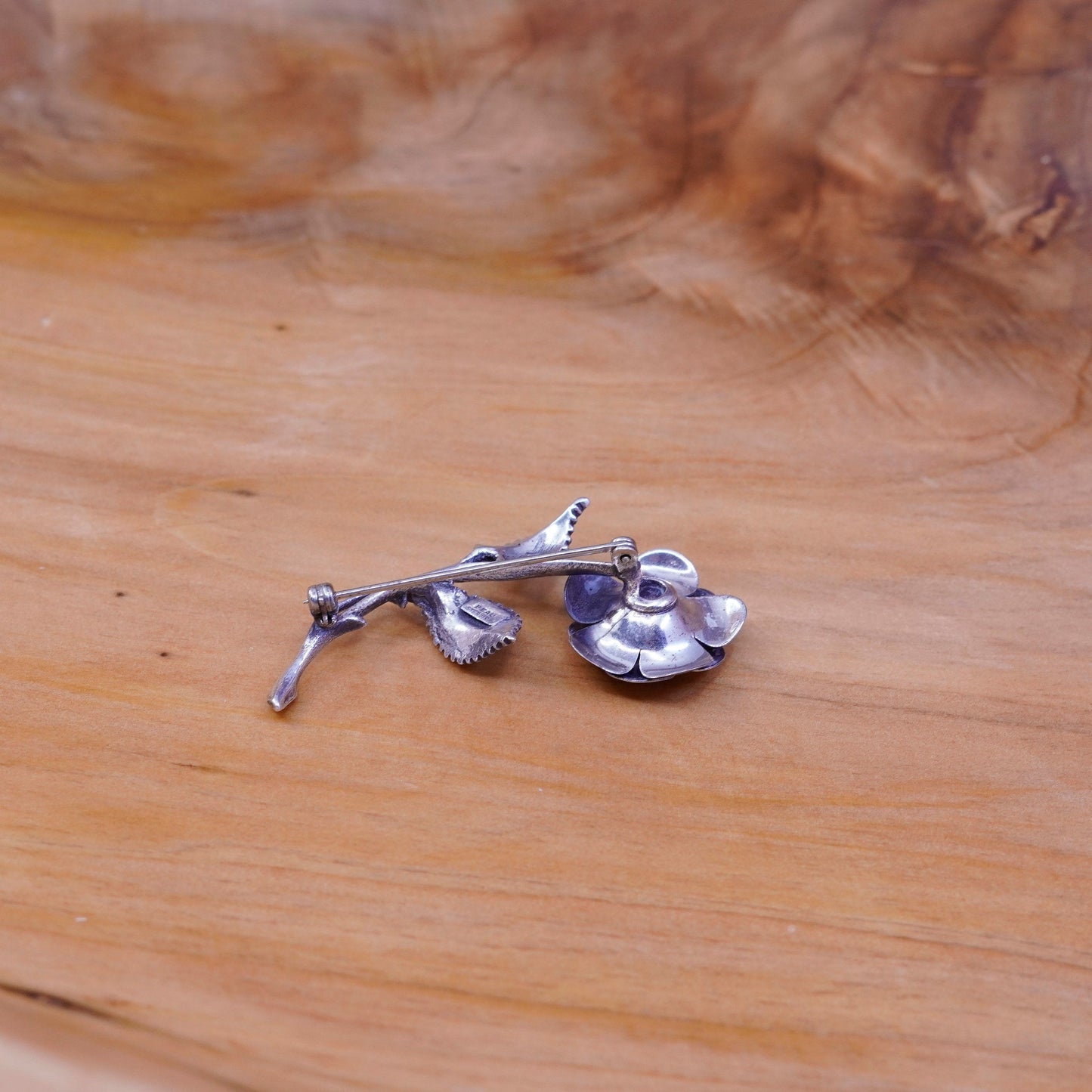 Vintage beau handmade sterling 925 silver rose flower brooch