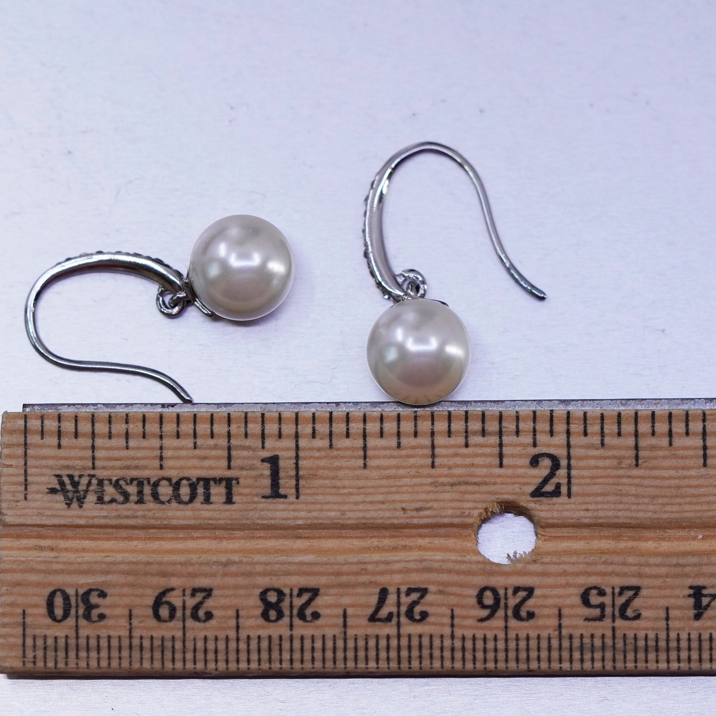 Vintage Silver tone earrings with faux pearl and crystal
