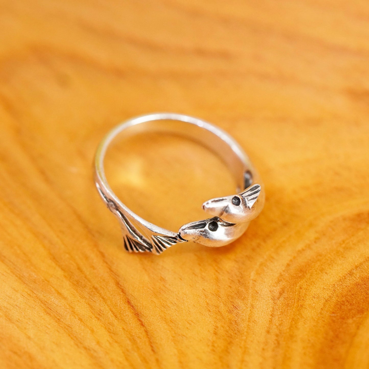 Size 6.25, vintage Sterling silver handmade ring, 925 wrap dolphins band