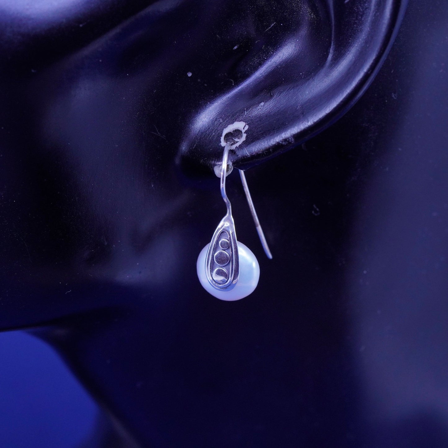 Vintage ATI Sterling silver handmade earrings, 925 hooks with pearl drops