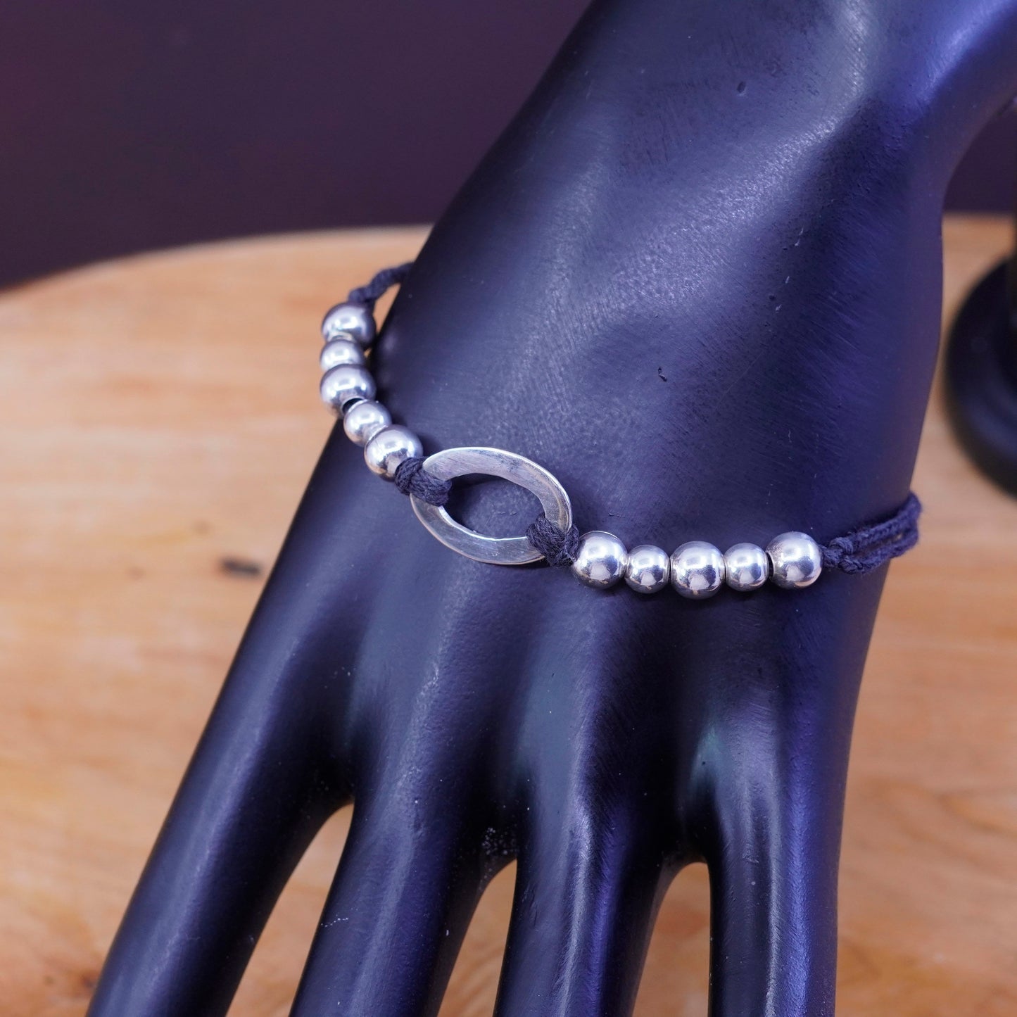 7”, vintage Sterling 925 silver bracelet, with oval tag and beads