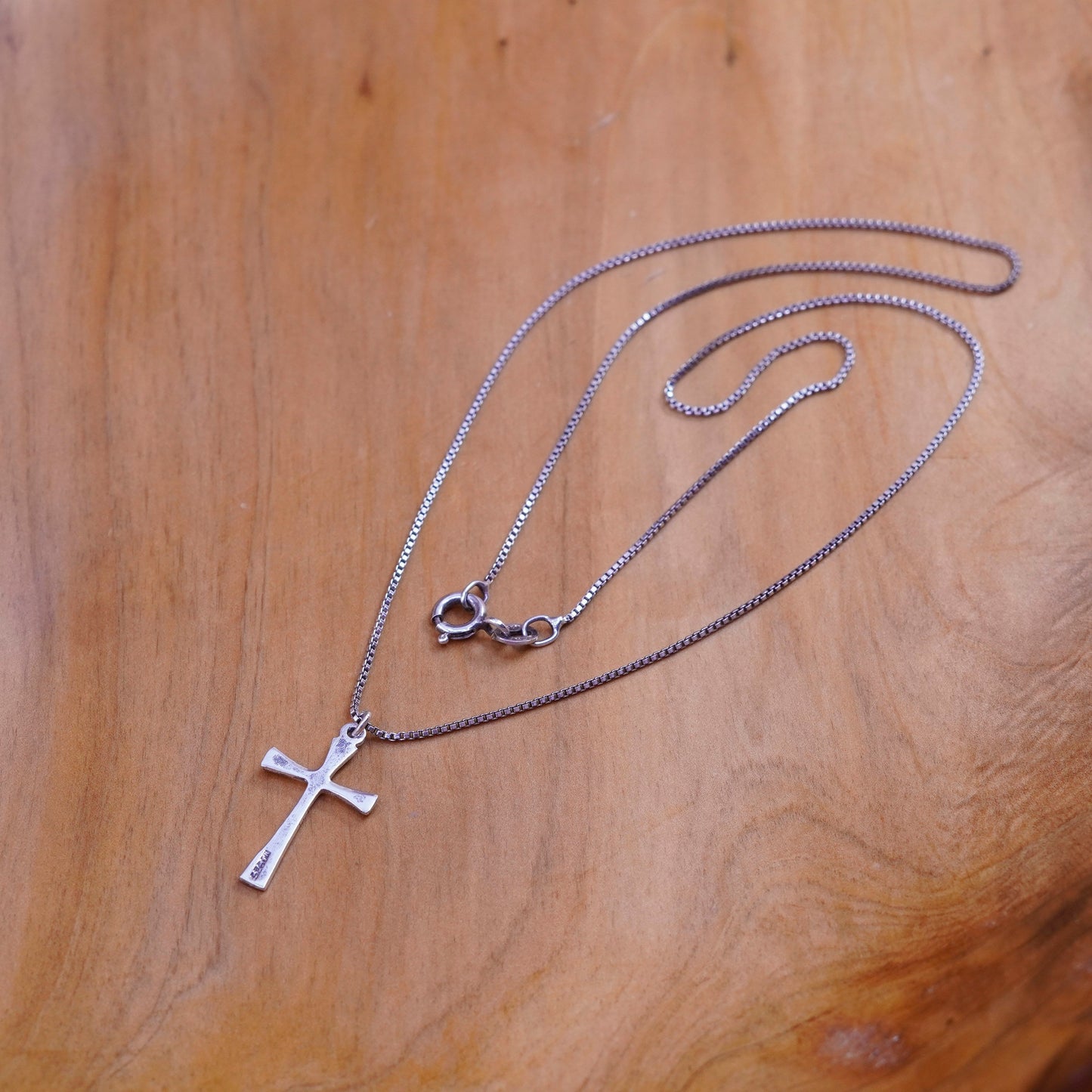18”, 1mm, vintage Sterling silver necklace, 925 circle chain with cross pendant