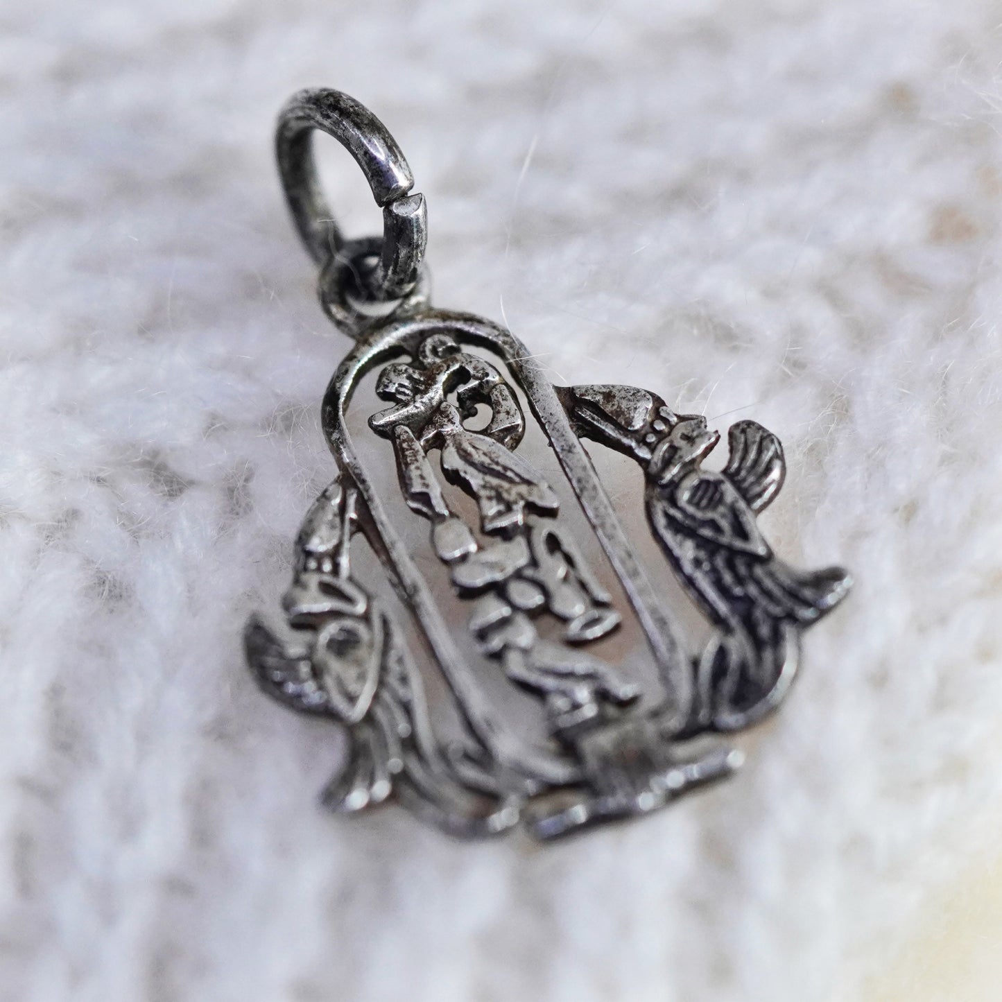 vtg Sterling silver handmade pendant, oxidized Egyptian 925 silver ankh pendant