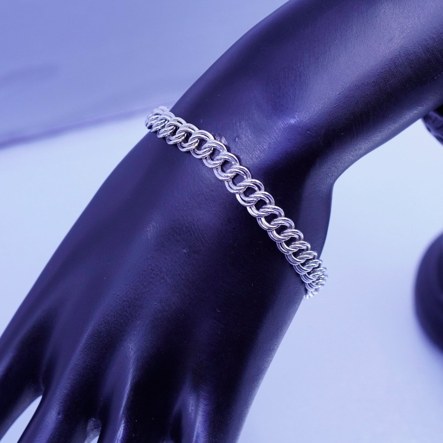 7”, Vintage Italy Sterling 925 silver handmade bracelet, double curb link chain