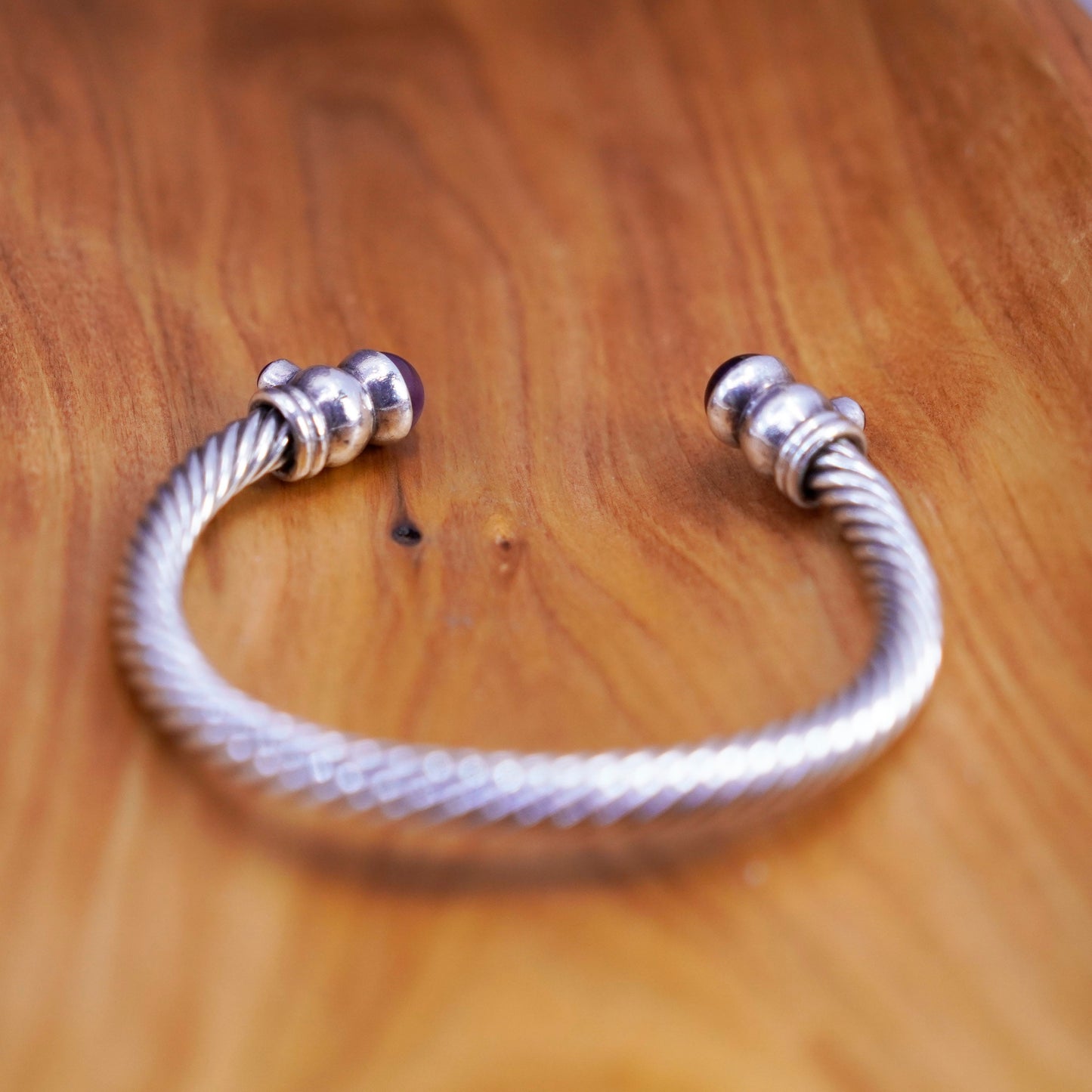 8.5”, vintage Sterling silver handmade bracelet, 925 cable cuff with amethyst