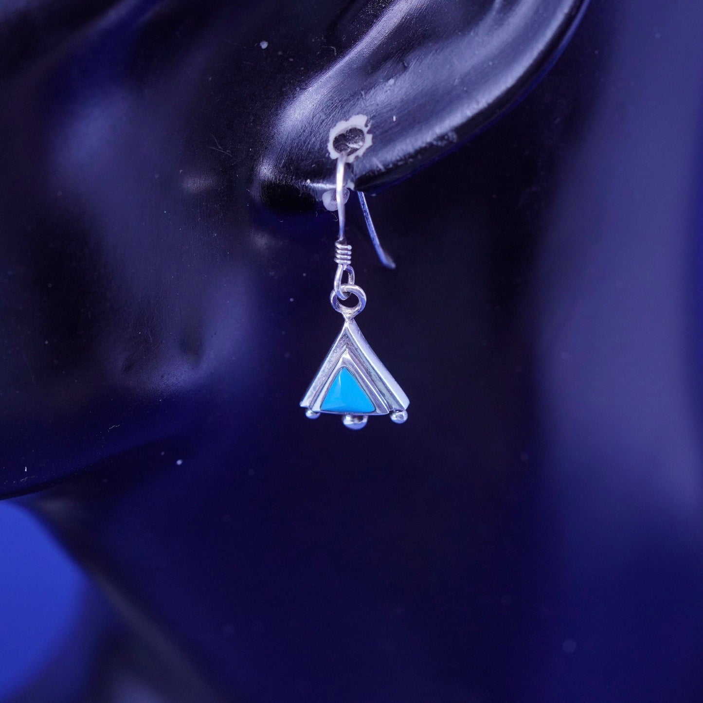 southwestern sterling 925 silver handmade triangular earrings with blue onyx
